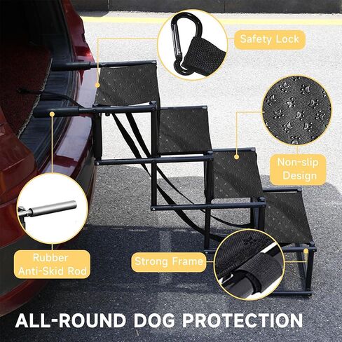 منحدر للكلاب للسيارة، سلالم قابلة للطي للكلاب الكبيرة، سلالم محمولة للحيوانات الأليفة خفيفة الوزن من الألومنيوم، منحدر سيارة للكلاب مع سطح غير قابل للانزلاق للأسرة العالية والشاحنات وسيارات الدفع الرباعي، يدعم ما يصل إلى 150 رطلاً، 4 خطوات in Kuwait