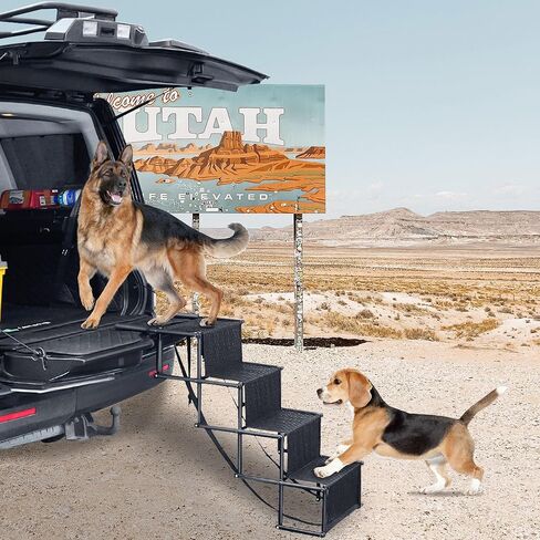 منحدر للكلاب للسيارة، سلالم قابلة للطي للكلاب الكبيرة، سلالم محمولة للحيوانات الأليفة خفيفة الوزن من الألومنيوم، منحدر سيارة للكلاب مع سطح غير قابل للانزلاق للأسرة العالية والشاحنات وسيارات الدفع الرباعي، يدعم ما يصل إلى 150 رطلاً، 4 خطوات in Kuwait