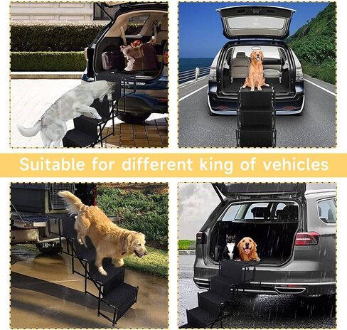 منحدر للكلاب للسيارة، سلالم قابلة للطي للكلاب الكبيرة، سلالم محمولة للحيوانات الأليفة خفيفة الوزن من الألومنيوم، منحدر سيارة للكلاب مع سطح غير قابل للانزلاق للأسرة العالية والشاحنات وسيارات الدفع الرباعي، يدعم ما يصل إلى 150 رطلاً، 4 خطوات in Kuwait