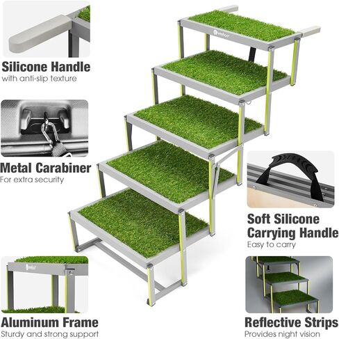 Veehoo Dog Ramp للسيارة، سلالم قابلة للطي للكلاب الكبيرة مع سطح عشب صناعي غير قابل للانزلاق، خطوات كلب محمولة من الألومنيوم لسيارات الدفع الرباعي والشاحنات والأسرة العالية، تدعم ما يصل إلى 170 رطل، 5 خطوات in Kuwait