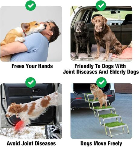 Veehoo Dog Ramp للسيارة، سلالم قابلة للطي للكلاب الكبيرة مع سطح عشب صناعي غير قابل للانزلاق، خطوات كلب محمولة من الألومنيوم لسيارات الدفع الرباعي والشاحنات والأسرة العالية، تدعم ما يصل إلى 170 رطل، 5 خطوات in Kuwait