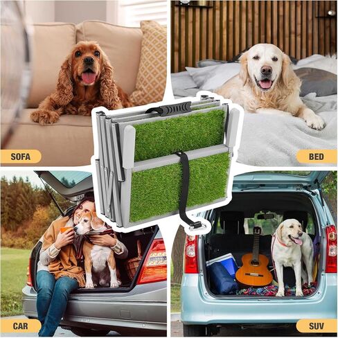 Veehoo Dog Ramp للسيارة، سلالم قابلة للطي للكلاب الكبيرة مع سطح عشب صناعي غير قابل للانزلاق، خطوات كلب محمولة من الألومنيوم لسيارات الدفع الرباعي والشاحنات والأسرة العالية، تدعم ما يصل إلى 170 رطل، 5 خطوات in Kuwait