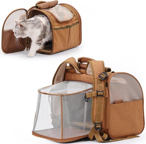 FUKUMARU Cat Backpack, Adjustable Dog Backpack carrier with 4 Storage Pockets, Under 20 Lbs Soft Sided Small Dog Backpack Carrier for Travel Hiking Camping Outdoor, Brown in Saudi Arabia