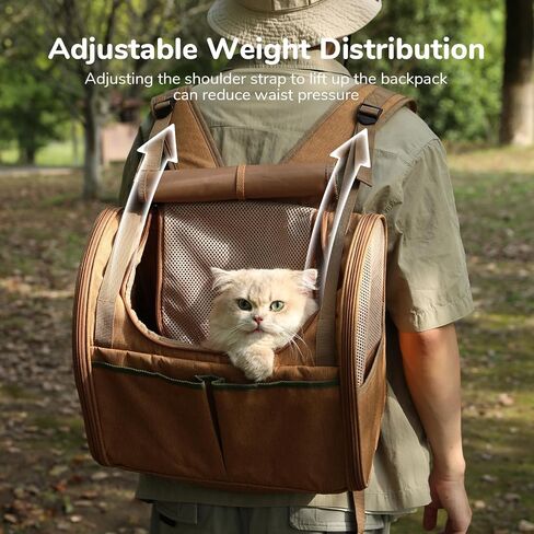 FUKUMARU Cat Backpack, Adjustable Dog Backpack carrier with 4 Storage Pockets, Under 20 Lbs Soft Sided Small Dog Backpack Carrier for Travel Hiking Camping Outdoor, Brown in Saudi Arabia