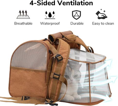 FUKUMARU Cat Backpack, Adjustable Dog Backpack carrier with 4 Storage Pockets, Under 20 Lbs Soft Sided Small Dog Backpack Carrier for Travel Hiking Camping Outdoor, Brown in Saudi Arabia
