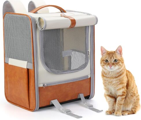 حقيبة ظهر لحمل الحيوانات الأليفة، حقيبة ظهر فقاعية للجراء القطط الصغيرة والمتوسطة، حاملة جرو قابلة للطي للسفر مصممة للسفر والمشي لمسافات طويلة والمشي في الهواء الطلق (بيج) in Kuwait