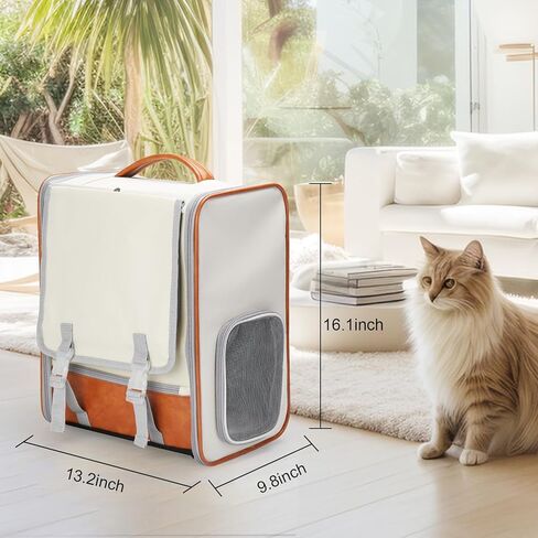 حقيبة ظهر لحمل الحيوانات الأليفة، حقيبة ظهر فقاعية للجراء القطط الصغيرة والمتوسطة، حاملة جرو قابلة للطي للسفر مصممة للسفر والمشي لمسافات طويلة والمشي في الهواء الطلق (بيج) in Kuwait