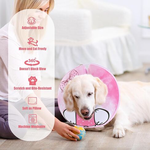 Soft Dog Cone for Small Dogs, Inflatable Comfortable Dog Donut Collar Alternative After Surgery, Protective Elizabethan Donut Collar for Dogs Recovery and Stop Licking, Pink, L in Saudi Arabia