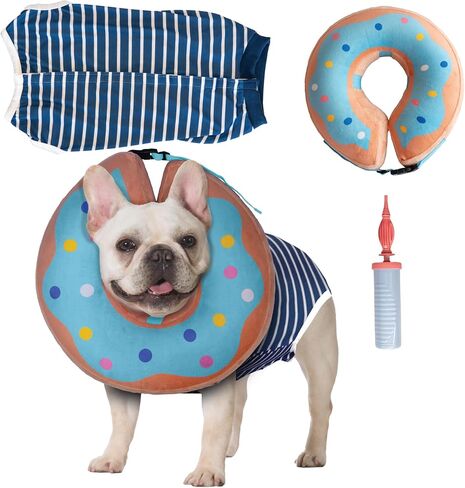 Barks & Mulligans Bundle Surgical Recovery Suit for Dogs After Surgery Onesie and Dog Donut Collar, Dog Surgery Suit Female Spay and Male Kit with Dog Cones for Large Dogs, Medium and Small, with Pump in Saudi Arabia