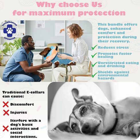 Barks & Mulligans Bundle Surgical Recovery Suit for Dogs After Surgery Onesie and Dog Donut Collar, Dog Surgery Suit Female Spay and Male Kit with Dog Cones for Large Dogs, Medium and Small, with Pump in Saudi Arabia