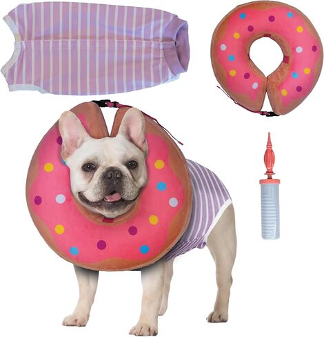 Barks & Mulligans Bundle Surgical Recovery Suit for Dogs After Surgery Onesie and Dog Donut Collar, Dog Surgery Suit Female Spay and Male Kit with Dog Cones for Large Dogs, Medium and Small, with Pump in Saudi Arabia