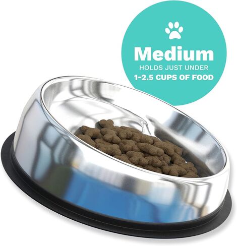 Enhanced Pet Bowl, Stainless Steel Slanted Dog Bowl with Raised Ridge, Food-Grade Non-Slip No Spill Bowl for Dogs, Less Mess, Less Gas, and Better Digestion (Medium) Original does NOT ship from China. in Saudi Arabia