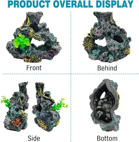 Hamiledyi Aquarium Coral Reef Decor Resin Betta Fish Tank Decorations for Aquarium Artificial Betta Fish Hideout House Small Goldfish Betta Fish Tank Ornament Accessories with 2Pcs Aquatic Plants in Saudi Arabia