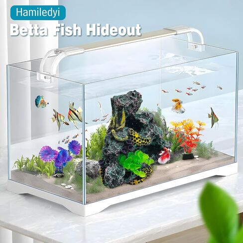 Hamiledyi Aquarium Coral Reef Decor Resin Betta Fish Tank Decorations for Aquarium Artificial Betta Fish Hideout House Small Goldfish Betta Fish Tank Ornament Accessories with 2Pcs Aquatic Plants in Saudi Arabia