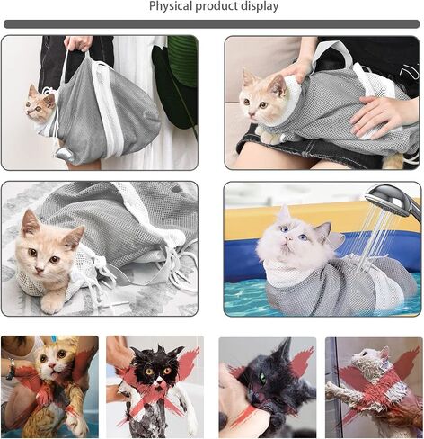 Adjustable Multifunctional Anti-Bite Shower net Bag，Cat Grooming Mesh Bag, Cat Bathing Bag，Cat Bath Brush and Cat Nail Clipper in Saudi Arabia