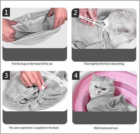 Adjustable Multifunctional Anti-Bite Shower net Bag，Cat Grooming Mesh Bag, Cat Bathing Bag，Cat Bath Brush and Cat Nail Clipper in Saudi Arabia