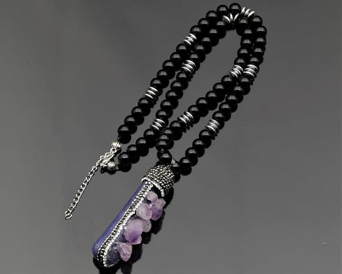 ElisaJewelryArt - Natural Big Raw Zirconia Druzy Agate Crystal Pendant Black Onyx Stone Beaded Necklace Genuine Gemstone Peace Stone Clasp Closure Necklace Unisex Necklace (22, Druzy Agate) in Saudi Arabia
