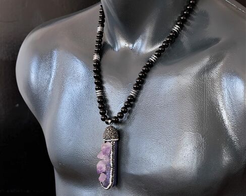 ElisaJewelryArt - Natural Big Raw Zirconia Druzy Agate Crystal Pendant Black Onyx Stone Beaded Necklace Genuine Gemstone Peace Stone Clasp Closure Necklace Unisex Necklace (22, Druzy Agate) in Saudi Arabia