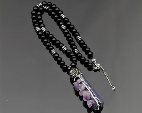 ElisaJewelryArt - Natural Big Raw Zirconia Druzy Agate Crystal Pendant Black Onyx Stone Beaded Necklace Genuine Gemstone Peace Stone Clasp Closure Necklace Unisex Necklace (22, Druzy Agate) in Saudi Arabia