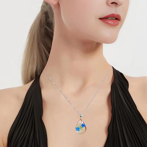 Jayden Necklace Silver for Women - Forget-Me-Not and Queen Anne's Lace Pressed Flower Necklace,Alaska State Flower,Handmade Personalized Necklaces | 18" in Saudi Arabia