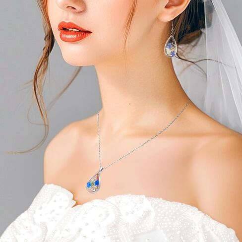 Jayden Necklace Silver for Women - Forget-Me-Not and Queen Anne's Lace Pressed Flower Necklace,Alaska State Flower,Handmade Personalized Necklaces | 18" in Saudi Arabia