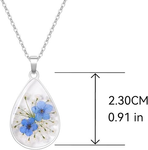 Jayden Necklace Silver for Women - Forget-Me-Not and Queen Anne's Lace Pressed Flower Necklace,Alaska State Flower,Handmade Personalized Necklaces | 18" in Saudi Arabia