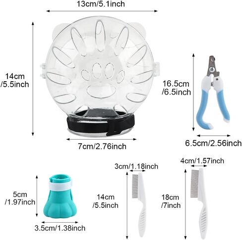 SYCOOVEN Cat Muzzle and Boots Cat Muzzle with Nail Clippers Trimmer Set, Cat Breathable Bubble Helmet Hood and 4 Pcs Silicone Cat Claw Covers(Clear) in Saudi Arabia