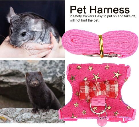 Hamster Harness, Adjustable Walking Vest Set Leash Walking Harness Vest Leash Set for Syrian Hamster Squirrels Gerbils Golden Bears Ferret(S) Leashes in Saudi Arabia