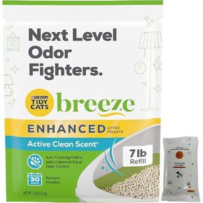 Tidy Cats Breeze Enhanced Cat Litter Pellets - Active Clean Scent, Refill 7 lb with Aurora Pet Wipes