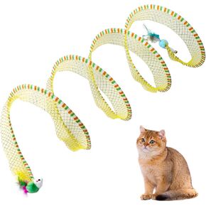 نفق قطط قابل للطي للقطط الداخلية، لعبة قطط قابلة للطي نفق حلزوني مع ريش وفئران ألعاب تفاعلية للقطط نفق زنبركي لتمارين القطط للقطط الداخلية والجرو (أصفر) in Kuwait