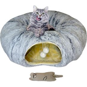 Cat Tunnel Bed 3-in-1, Anxiety Reducing Soft Cat Tunnels for Indoor Cats with Premium Plush Interior, Large Scratch Resistant Cat Donut, Cat Cave Tunnel Bed Cat Tube, Includes Toy Mouse in Saudi Arabia