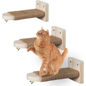 3 Pack，Cat Climbing Stairs Shelf Wall Mounted, Cat Stairway with Sisal Rope Scratching for Cats Perch Platform, Cat Wall Solid Wood Furniture, Cat wall steps do not need to be assembled. in Saudi Arabia