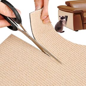 78.7"x15.8" Cat Scratching Mat, Trimmable Strong Self-Adhesive Cat Scratch Carpet with Scissors, Cat Carpet Replacement for Cat Tree Shelves, Wall Furniture and Scratcher Posts(Light Khaki)