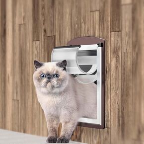 Pet Door for Wall, Dog door with Steel Frame and 2 Magnetic Flaps, Double Sliding Panels Large Dog Door, Dog Door with Telescoping Tunnel for Internal and External Wall, Large, Coffee