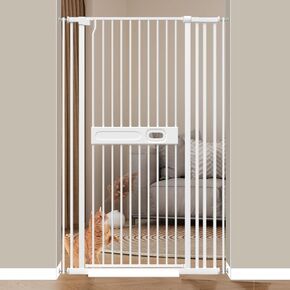 71" Extra Tall Pet Gate, 29.6"-45.3" Extra Wide Tall Baby Gate for Cats Dogs, Tall Cat Gates No Climb No Drill, Indoor Pet Barrier Dog Gates Easy Open Handle for Stairs Walk Thr, White