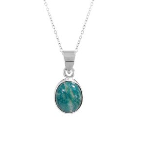قلادة قلادة من AURA GEMS مصنوعة من بلورات أمازونيت بيضاوية الشكل، أحجار كريمة شفاء بالطاقة من شاكرا ريكي، كريستال حقيقي، حجر الميلاد، مجوهرات بسيطة للنساء الجميلات، مجوهرات مطلية بالفضة 18 بوصة