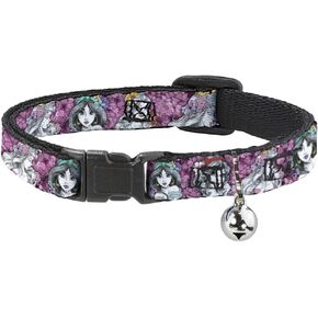 Buckle-Down Breakaway Cat Collar - Princess Sketch Poses/Floral Collage Pinks/Grays - 1/2" Wide - Fits 8-12" Neck - Medium