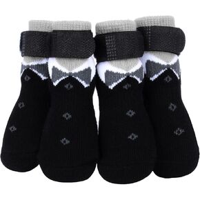 PETLOFT Anti-Slip Dog Socks, 4pcs Indoor Non-Skid Dog Socks with Adjustable Detachable Fastener Strap for Small Medium Dogs Cats Puppies Older Pets (Grey Paw, XL)
