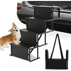 Folding Dog Ramp for Car, Non-Slip Dog Stairs for Small & Large Dogs, Dog Steps Support up to 150 Lbs, Dog Ramp for Car Bed Truck Couch (Tube: Round, Color: Black, Size: 4 Steps) in Kuwait