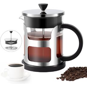 French Press Coffee Maker 34 Oz/1 Liter, Portable Glass Stainless Steel Coffee Press, Cold Brew Coffee Pot, Travel Coffee Presses Dishwasher Safe