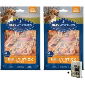Barkworthies Bully Stick Bites - 2 Pack Protein Rich All Natural Dog Treats for Small to Large Dog Breeds - Grain Free, Rawhide Free, Long Lasting Dog Chews & Dog Training Dental Chews with E-Book