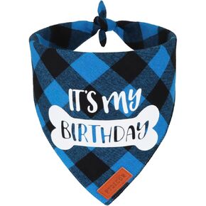 Dog Birthday Party Supplies, It’s My Birthday Dog Bandana Blue Plaid Boy Dog Birthday Bandana for Medium Large Dogs (Blue, Large)