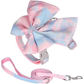 Dog Harness Cat Harness with Bow Tie for Small Dogs Cats - Pink Blue - S