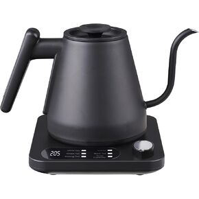 Gooseneck Electric Kettle, Custom Temperature Control,1200 W Fast Boil & 2H Auto Keep Warm, Real-time Temp Display, Precise Pouring, Pour Over Coffee Kettle & Tea Kettle, Stainlee Steel,Shiny Black