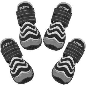 EXPAWLORER Waterproof Dog Shoes- 4 Pcs Dog Booties for Hot Pavement with Rubber Sole, Breathable Water Shoes with Reflective, Anti-Slip Boots & Paw Protectors for Rain Swimming