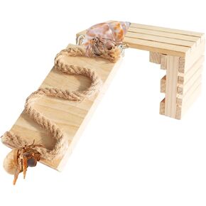 Hermit Crabs Climbing Bridge, Wooden Hermit Crab Climbing Toys with Rope, Aquariums Ladder Bridge Ramp Toy, Small Animals Tank or Cage Habitat Accessories, Suitable for Hermit Crab Hamsters Rat