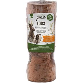 Living World Green Chew-Safe Wooden Log with Hay, 2-in-1 Hay Feeder and Chew Toy for Small Animals, Small