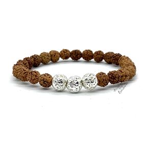 Rudraksha & Lava Stretch Bracelet (Throat & Root Chakra) - Taurus & Libra Birthstone - Unisex - 8mm Beads - 7.5 Inches