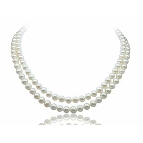 Women's Pearl Necklace | 7-8mm White Freshwater Cultured Pearl Necklace for Women - Two Rows Beaded White Pearl Necklace - Gift For Her