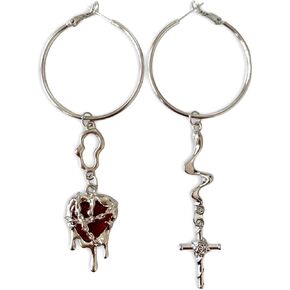 Handmade Creative Unique Earrings,Cool Girl's Choice, Hoop Earring Backings Can Be Worn Separately, 925 Silver Needles Perfect for Halloween and Parties, Gothic Dangle Earrings (Sword Heart) in Kuwait